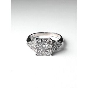 VTG Effy BH 14K White Gold Square Halo Diamond Cluster Ring Size 7